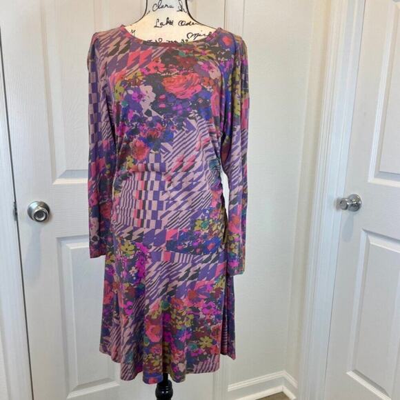 ANTHROPOLOGIE MINI DRESS RUCHED PURPLE /PINK SZ L ECLECTIC COTTAGECORE NEW - Picture 11 of 16